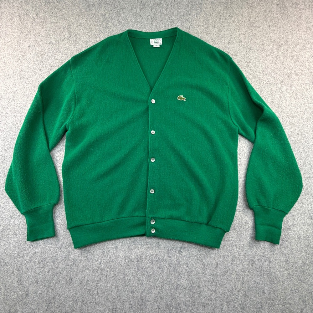 Izod Lacoste Cardigan Sweater XXL Green Orlon Acrylic Made in USA Mens Vintage